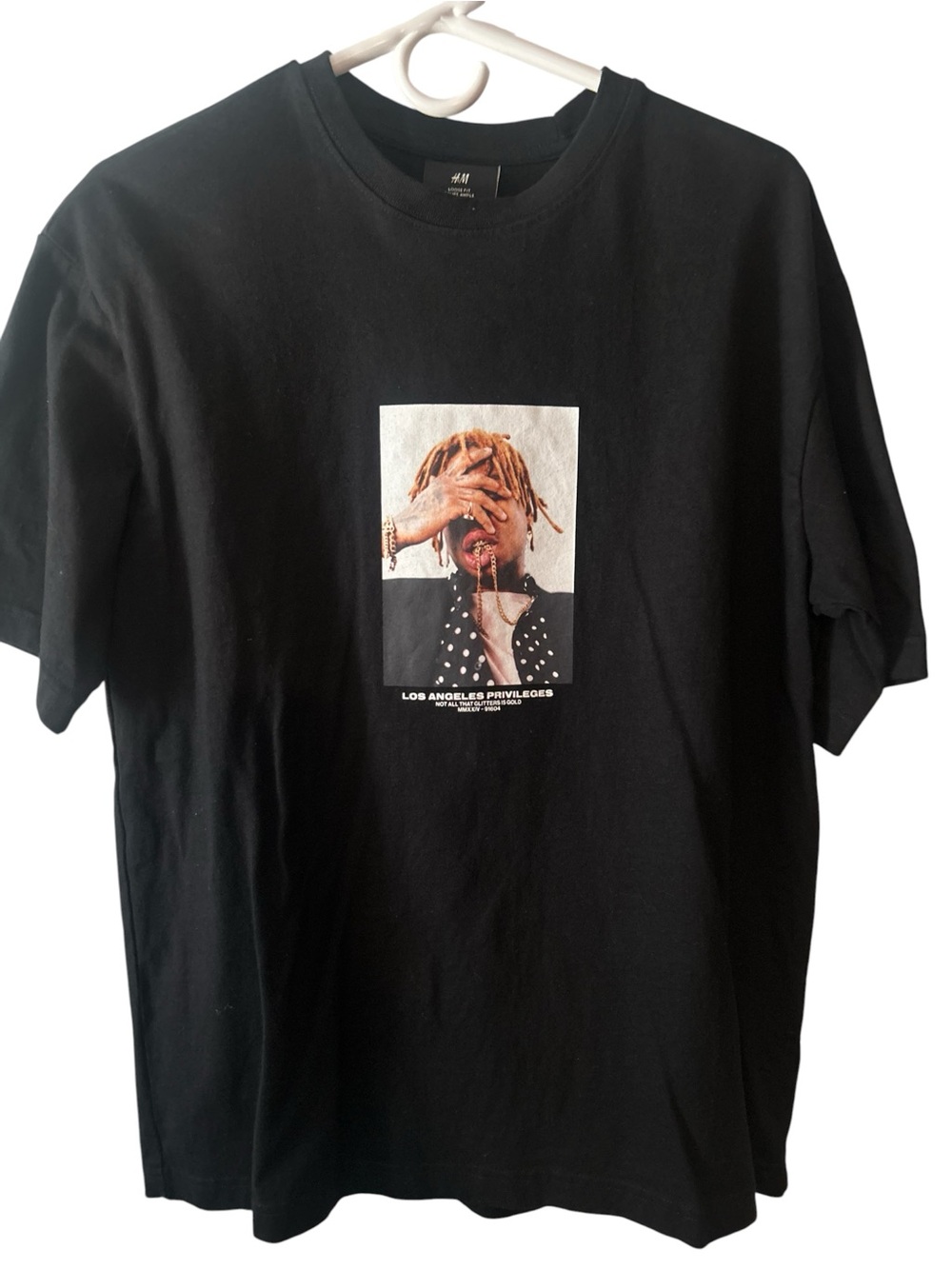 H&M Black Short-Sleeve Graphic Crewneck Tee with Photo Print